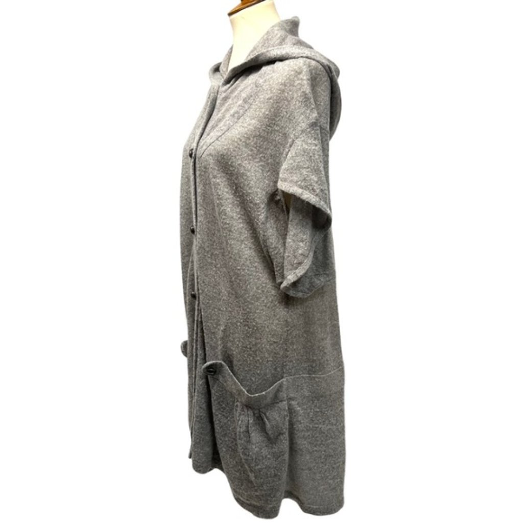 2009 Anna Sui Grey Half Sleeves Button-Up Hooded Poncho Cardigan (Vintage)